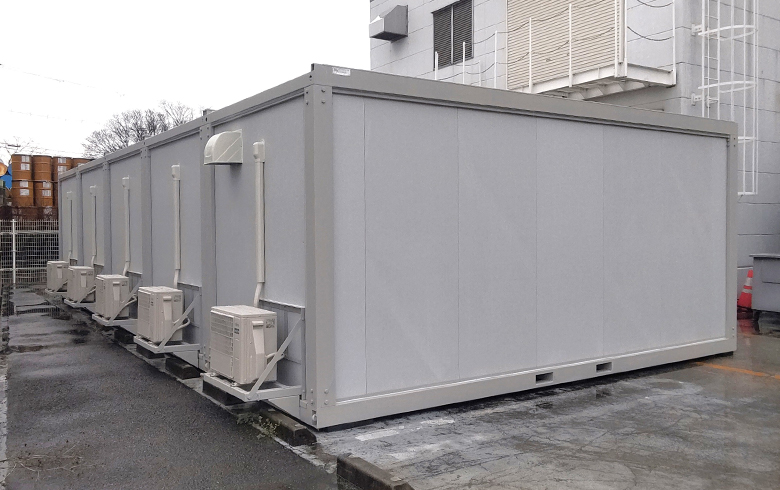 2024.3.23 レンタルユニットハウス19坪（38畳）タイプ エアコン付を、作業場兼倉庫として設置しました。