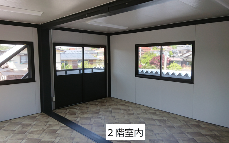 2018.4.28アウトレットユニットハウス7.5坪（15畳）タイプ2階建て 金属サイディング貼りを、事務所として設置しました。